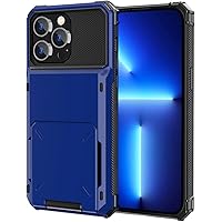 Flip Wallet Case for iPhone 14/14 Plus/14 Pro/14 Pro Max, Solid Color Metal Shockproof Phone Case, with 5 Card Credit Card Holder Slot Protective Case (Color : Blue, Size : 14 6.1