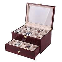 20 Slots Wooden Case Watch Display Box for Men Women Glass Top Collection Box Jewelry Storage Organizer Holder Storage Gifts (11.02