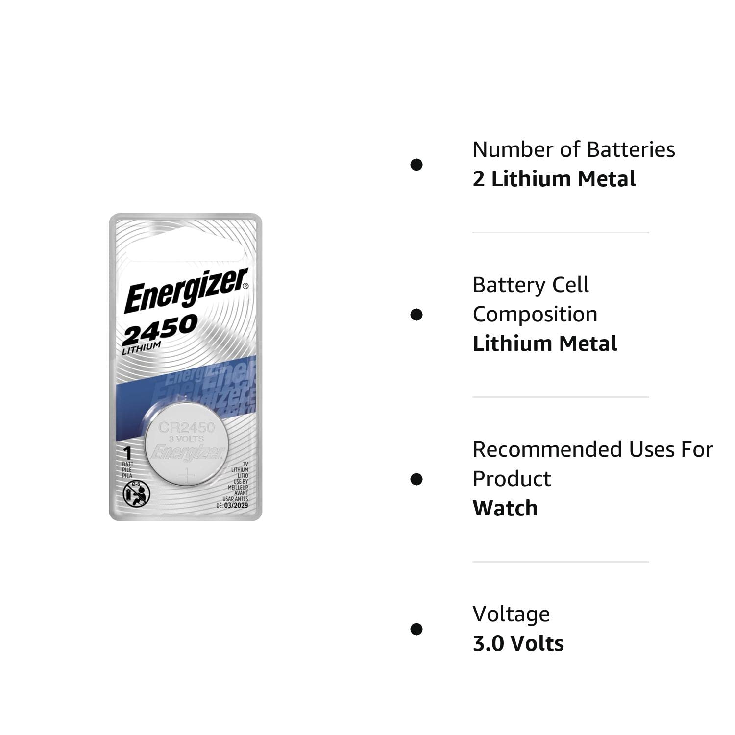 Energizer Lithium Coin Blister Pack Watch/Electronic Batteries, 1 Count (Pack of 2)