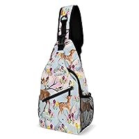 Deer with Fawn, Rabbits, Birds Crossbody Sling Backpack Multipurpose Chest Bag Casual Shoulder Bag Travel Hiking Daypack