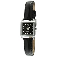 Peugeot Women's Small Square Case Crystal Marker Genuine Leather Strap Watch