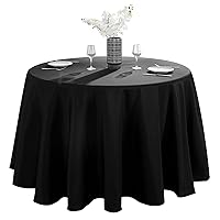 6 Pack 132inch Round Tablecloth Polyester Table Cloth，Stain Resistant and Wrinkle Polyester Dining Table Cover for Kitchen Dinning Party Wedding Rectangular Tabletop Buffet Decoration(Black)