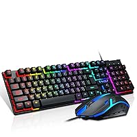 Gaming Keyboard and Mouse Combo,USB Wired 104-Keys Full Size Light Up Keyboard Mic 3600DPI Rainbow Backlit Mechanical Feeling Compatible with PC Xbox Mac OS Game and Work