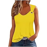 Womens Tank Tops Summer Relaxed Fit Sleeveless Printed Tunic Tops 2024 Stylish V Neck Blouse Tops Loose Breathable Shirts