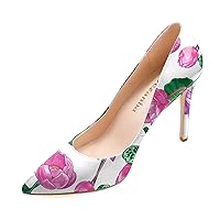 Womens High Stiletto Heels Multicolor Floral Printed Closed Toe Sexy Rivets Pumps Shoes