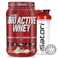 iSatori Bio-Active Whey Protein Powder - Vanilla Swirl (30 Servings) Classic Blender Bottle (Clear Bottle with Red Top)
