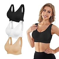 Seamless Sports Bras for Women 3 Pack,Wireless Bras Low Impact Sports Bra Sleep Comfortable Yoga Bras with Removable Pads