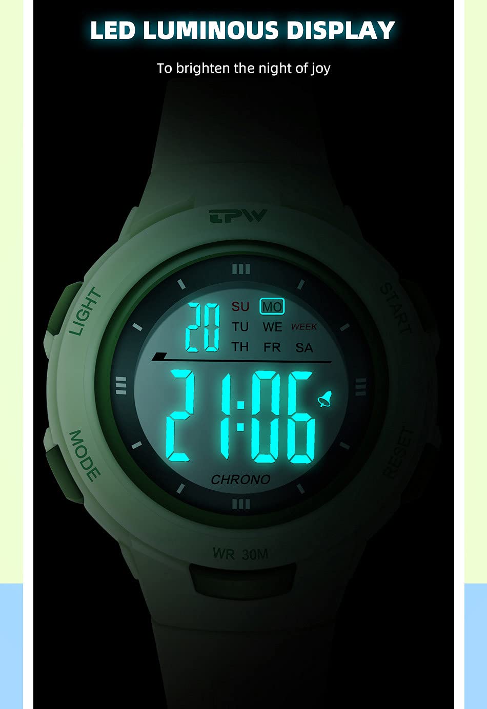 BESTKANG Women's Outdoor Sport Watches Easy to Read LED Alarm Chronograph Multifunction Waterproof Digital Watch