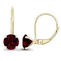 14k Gold Plated 925 Sterling Silver 5mm Round Hypoallergenic Genuine Birthstone Leverback Earrings