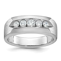 8.3mm 14k White Gold Mens Polished and Satin 5 stone 1/2 Carat Diamond Ring Size 10.00 Jewelry Gifts for Men