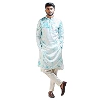 Elina fashion Men's Indian Printed Rayon Kurta Pajama Stitched Readymade Set Diwali Puja Traditional Wear