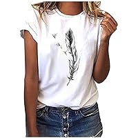 Womens Summe T-Shirts Trendy Feather Graphic Tees 2023 Summer Clothes Short Sleeve Casual Tops Travel Outfits