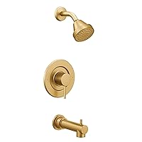 Moen Align Brushed Gold Posi-Temp Pressure Balancing Eco-Performance Modern Tub and Shower Trim Kit, High-Pressure Showerhead, Tub Spout, and Bathroom Faucet Lever Handle (Valve Required), T2193EPBG