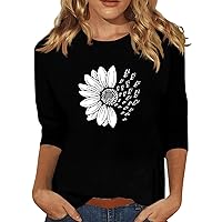Womens Blouse, Tops for Women Casual Summer Summer Tops for Women Three Quarter Sleeve Tshirt Womens Fashion O Neck Summer Tops Trendy 2024 Print Shirt Dressy Ladies Casual Blouse (Black,4X-Large)