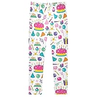 Happy Birthday Cake Girl's Leggings Soft Ankle Length Active Stretch Pants Bottoms 4-10 Years