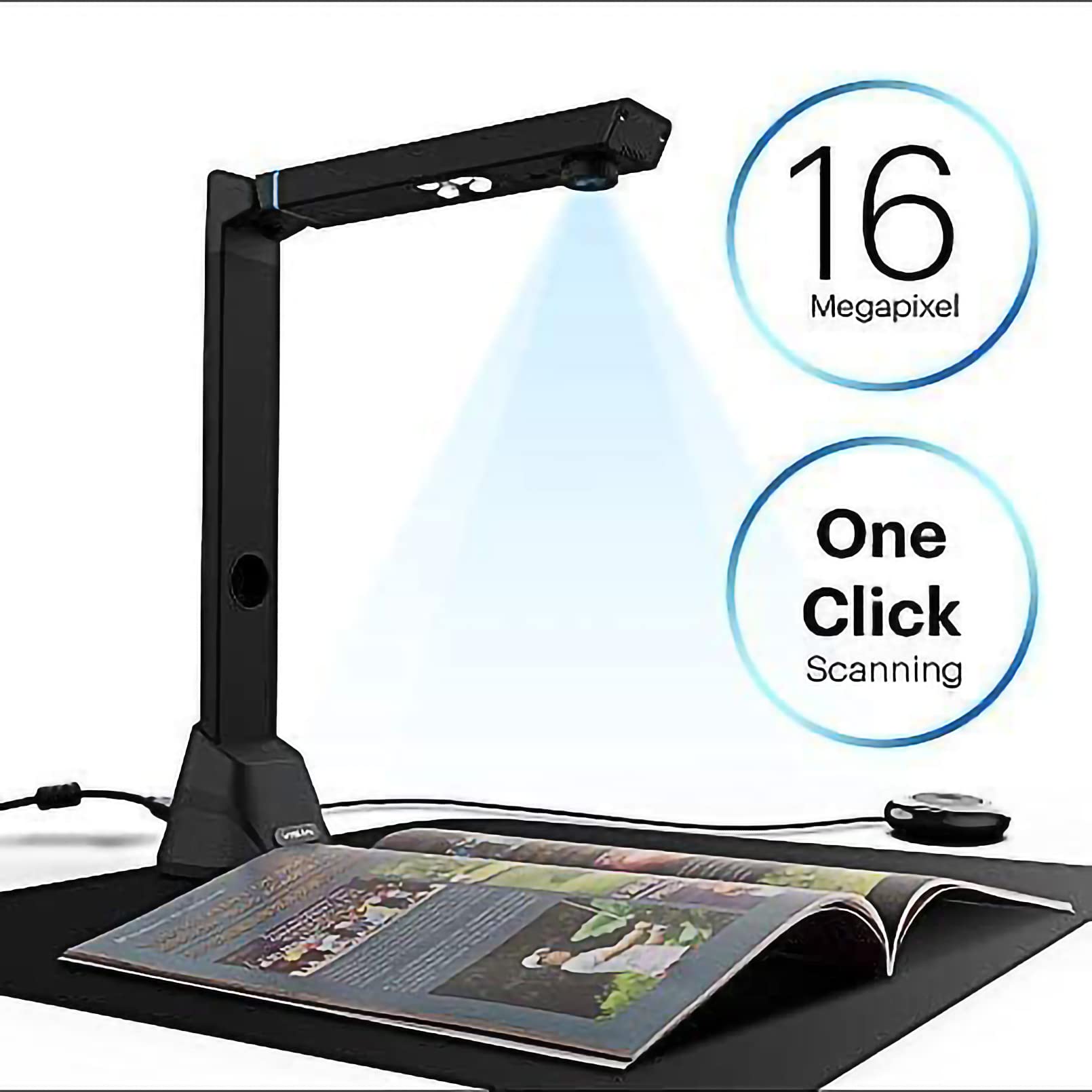VIISAN VK16 Book & Document Scanner, 16MP HD Camera, Capture Size A3, Auto-Flatten & Multi-Language OCR Technology, Foldable & Portable, Compatible with Windows & macOS