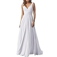 V Neck Long Bridesmaid Dresses Chiffon Formal Wedding Evening Party Gowns