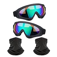 Motorcycle Goggles,2 Pack Dirt Bike ATV Motocross Riding Hiking Protective with 2 Pack Neck Breathable Bandana Mask