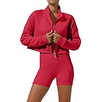 Women's Casual Zip Up Cropped Sweatshirts Stand Collar Long Sleeve Jacket Drop Shoulder Hoodies Athletic Coat