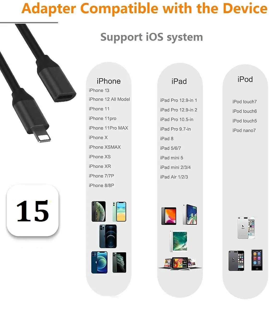 for iPhone Charger Extension Cable,6FT Lightning Extender Dock Cable Compatible with iPhone 14 Pro 13 Pro Max 12 11 X XR 8 7 6 Male to Female Cable Extension Adapter Cord Pass Video,Data,Audio (Black)