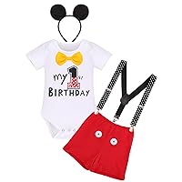 IMEKIS Baby Boys Mouse Costume Cosplay Bowtie Romper Suspenders Shorts Pants 1st Birthday Halloween Cake Smash Tuxedo Outfit
