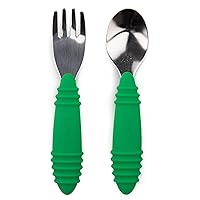 Toddler Utensils, Kids Size Fork and Spoon Set, Silicone and Stainless-Steel Training Silverware, Fork / Spork for Self-Feeding, Children Hold Learning to Eat, 18 Months Up, Jade Green