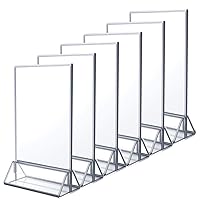 NIUBEE 6Pack 4x6 Clear Acrylic Sign Holder with Sliver Borders and Vertical Stand, Double Sided Table Menu Holders Picture Frames for Wedding Table Numbers, Restaurant Signs, Photos and Art Display