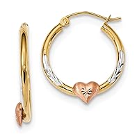 14K Tri Color Gold Tri-color Diamond Cut Heart Hoop Earrings