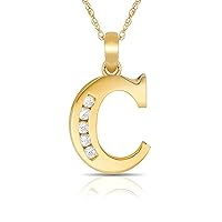 Solid 14k Yellow Gold 18-Inch Small Channel-set (A-Z) Cubic Zirconia Initial Pendant Necklace (7mm x 14mm)