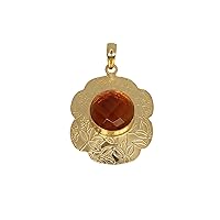 Gold Plated Brass Flower Design With Round Checker Citrine Cut Pendant For Women