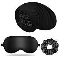 Silk Sleep Mask and Silk Sleep Cap Set, BlackLULUSILK Silk Eye Sleep Mask and Silk Hair Bonnet Set Silk Eye Mask and Silk Bonnet Scrunchie Set