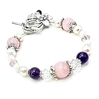 Luna Love Fertility and Pregnancy Bracelet Featuring Natural Gemstones Rose Quartz, Moonstone, Crystal Healing Jewelry (Rose Quartz, Moonstone, Amethyst)