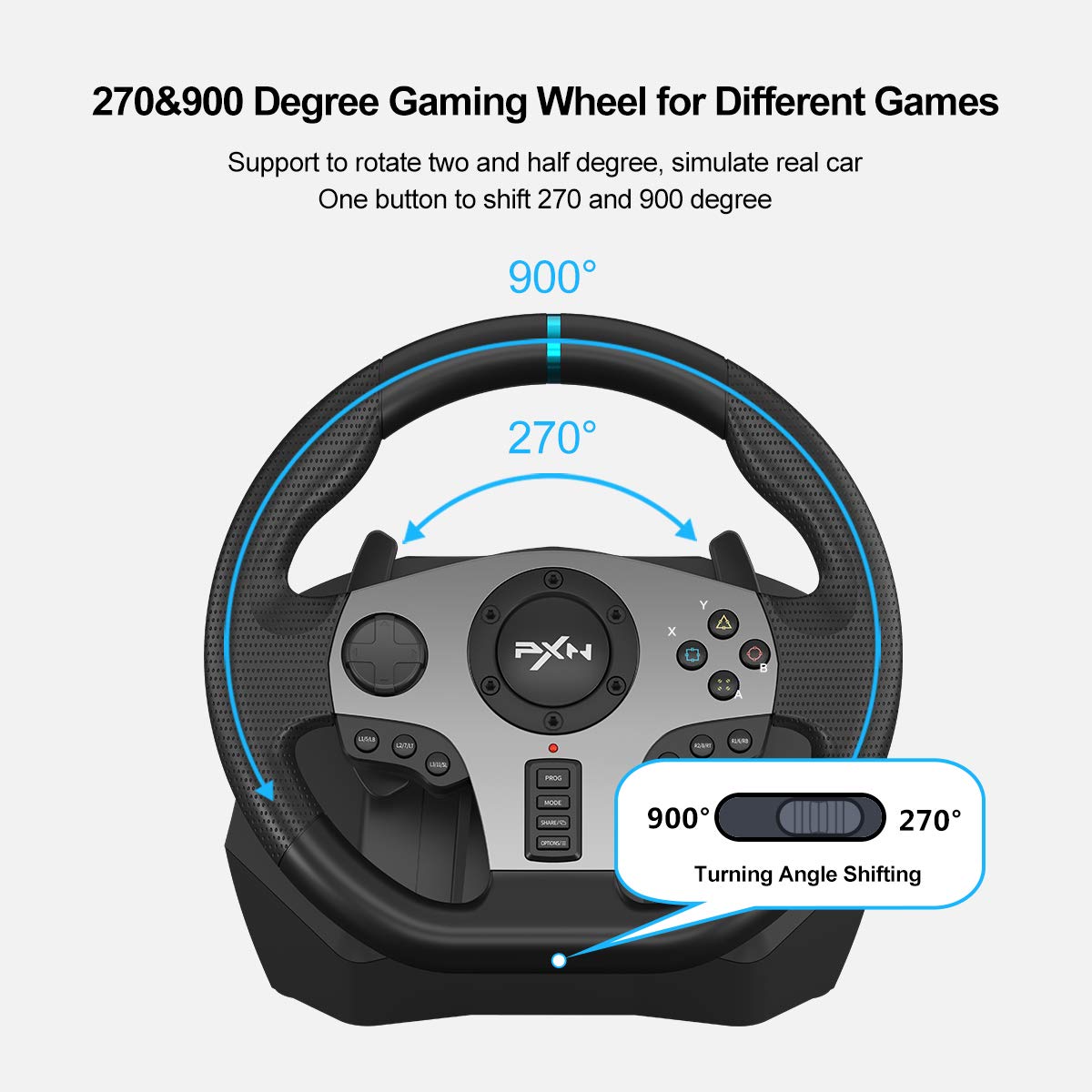 PXN V9 Gaming Steering Wheels, 270/900° Driving Sim Racing Wheel, with Racing Shifters Paddle, 3-pedal Pedals and Gear lever Bundle for Xbox Series X|S, PS3, PS4, PC, Xbox One, NS(Used - Like New)