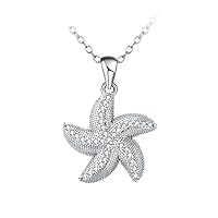 Hanessa Jewelry Women's Platinum Plated Sterling Silver Sea Star Pendant In Silver With Rhinestones/Jewellery Gift For Wife