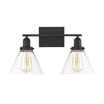Savoy House 8-9130-2-BK Drake 2-Light Bathroom Vanity Light in a Black Finish with Clear Glass (18