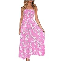 Beach Dress for Women Sleeveless Strapless Spaghetti Strap Linen Maxi Long Hawaiian Ruched Dress Sun Dress Women