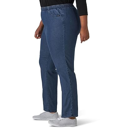Chic Classic Collection Women's Plus Size Stretch Elastic Waist Pull-On Pant, Mid Shade Denim, 18W Petite