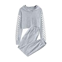 Meikulo Kids Girls 2 Piece Outfits Crop Tops Hoodies Cute Long Sleeve Fashion Sweatshirts and Solid Sweatpants 3-14 Years