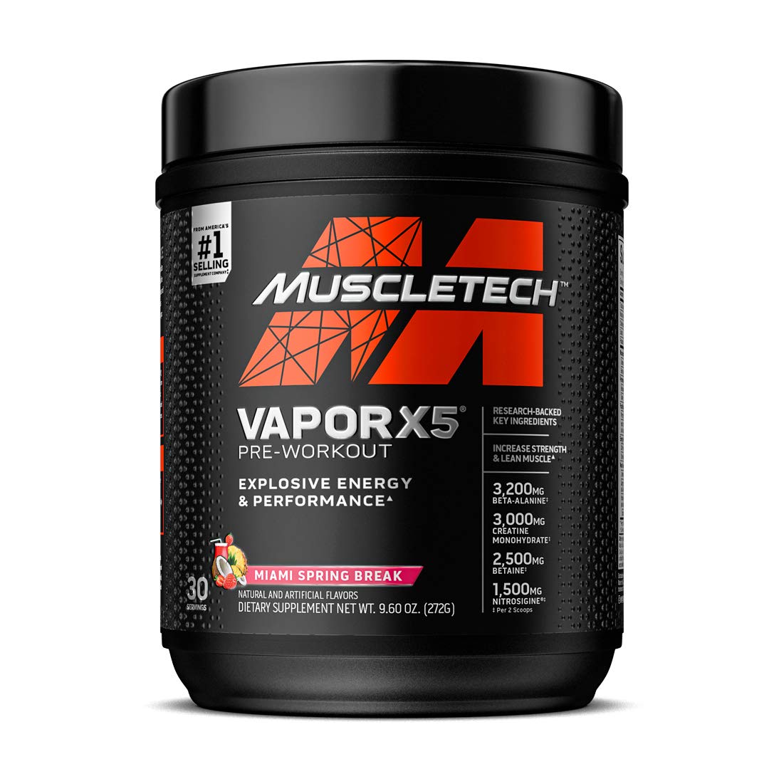 Pre Workout Powder, MuscleTech Vapor X5 for Men & Women, Energy Drink Mix Sports Nutrition Pre-Workout Miami Spring Break (30 Servings)-Package Varies