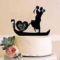Canpopm Viking Boat Wedding, Viking Boat Cake Topper, Sailor Bride And Groom Silhouette, Boat Wedding Boat W Acrylic Wood Cake Topper for Party Decoration.