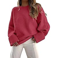 RanRui Women's Oversized Fuzzy Knit Chunky Pullover Sweater Oversized Sweater Long Sleeve Crewneck Warm & Cozy