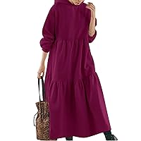 Womens Oversized Hoodies Dress Long Sleeve Hooded Sweatshirt Dress Casual Lose Tiered Maxi Hoodie Dress