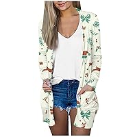 Christmas Cardigan for Women Trendy Long Cardigan Sweaters for Women with Pockets Fashion Ugly Christmas Sweater Funny