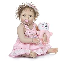 TERABITHIA 56cm Lifelike Anatomically Correct Hand-Rooted Curly Hair Reborn Baby Doll Look Real Full Body Silicone Newborn Toddler Dolls Washable for Girl