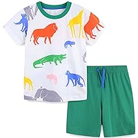 2Pcs Baby Boys Cotton Dinosaur Truck Summer Short Sleeve T-Shirt and Short Outfits Clothes Set