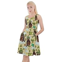 CowCow Womens Shamrock Pattern ST Patrick's Day Clover Leaves Leprechauns Knee Length Pockets Skater Dress, XS-5XL