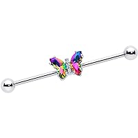 Body Candy Womens 14G Stainless Steel Helix Cartilage Earring Simply Colorful Butterfly Rainbow Industrial Barbell 1 1/2