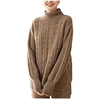Autumn and Winter 100% Cashmere Sweater Turtleneck Women's Thickened Warm Loose Large Size Knitted Sweater