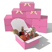 CHARMGIFTBOX 8x8x4 Inch Pink Gift Boxes with Lids, 10 PCS Small Cardboard Kraft Paper Gift Boxes with Ribbon for Wedding Birthday Mother's Day Party Present Cake Packaging