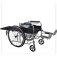 Seniors Wheelchair Folding Lightweight Steel Attendant Propelled Wheelchair Portable Transit Travel Chair Recliner W/Removable Footrests for Elderly Handicapped Disabled